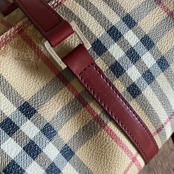Burberry | Women’s Haymarket Check Barrel Bag Red - Picture 6 of 8
